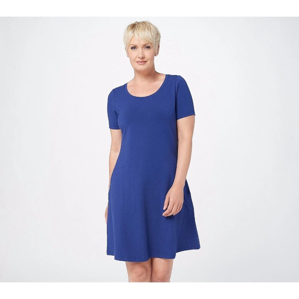 Isaac Mizrahi Live Swing Dress Size Medium Crewneck Short Sleeve Royal Navy Blue